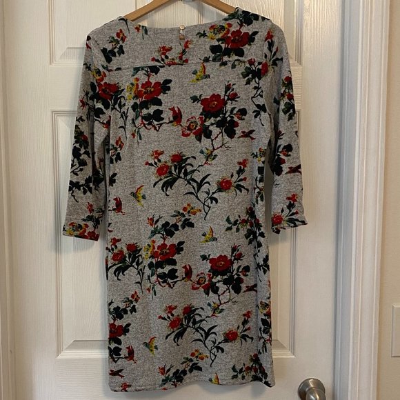 Papillon 3/4 Sleeve Sweater Dress in Grey Floral - Women's Medium - Picture 9 of 10